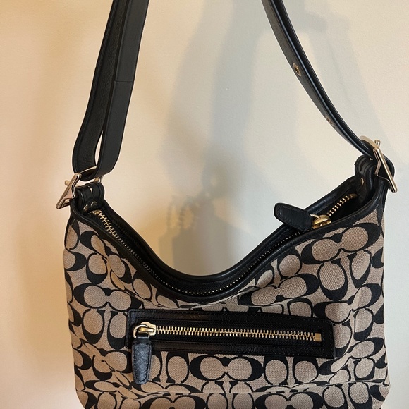 Coach Black-Leather Trim Handbag - Picture 1 of 1